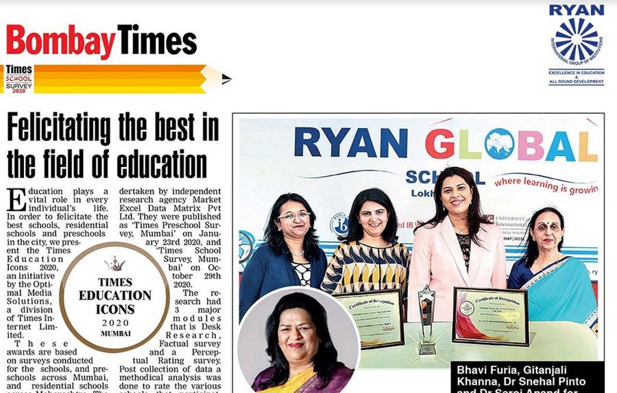 1st Rank in International Curriculum Mumbai, Zone (B)  2020 - Ryan Global Schools